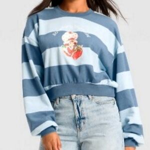 Strawberry Shortcake Blue Striped Cropped Sweatshirt Womens xxl oversized new